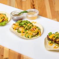 Tacos · 3 corn tortillas with your choice of 3 proteins. Bon Banh way: carrot and daikon slaw, cucum...