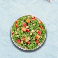 Kale For Sale Salad · Kale, chickpeas, diced tomatoes, and croutons tossed with dressing.
