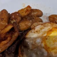 Steak & Eggs · Sirloin steak and two eggs any style and your choice of multi grain or white toast.