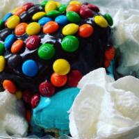 Rams · Glazed Donut stuffed with Cookie Monster, Hot Fudge, M&M’s.