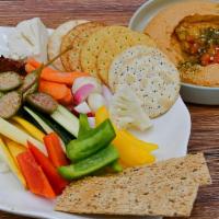 The Veggie & Hummus Happyboard (Vegan) · Sun Dried Tomato & Olive Tapenade, Zucchini, Bell Peppers, Cauliflower, Radish, Asparagus, H...