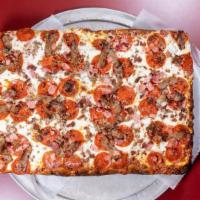 Manhattan Meat Lover Sicilian Pizza · Beef, pepperoni, sausage, ham, bacon.