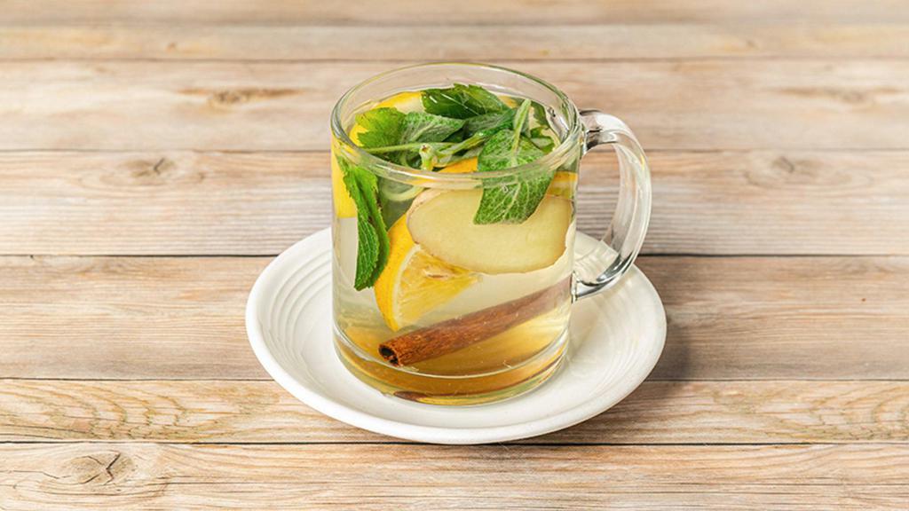 Health Tea · Fresh ginger, sage, lemon, orange, mint, cinnamon and honey.