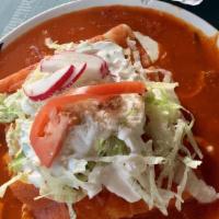 Enchilada · Spicy roasted pork guacamole, onion, cilantro.