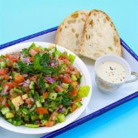 Israeli Salad · Tomato, cucumber, red onion, mint, parsley and romaine.