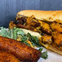 The Jamaican · Jerk chicken, sweet plantain, cheddar and mayo