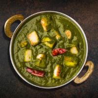 Supreme Spinach & Cottage Cheese · Fine pieces of cottage cheese slow-cooked in a thick onion, ginger, garlic, and spinach curry.