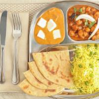 Mansi Special Platter · Two Vegetables (Chef's selection),
Basmati Rice,
Paratha (whole wheat indian flatbread),
Coke