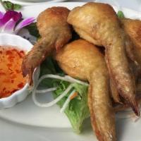 Stuffed Chicken Wings · Long Rice, Ground Chicken, Vegetables & Garlic with Sweet Chili Sauce