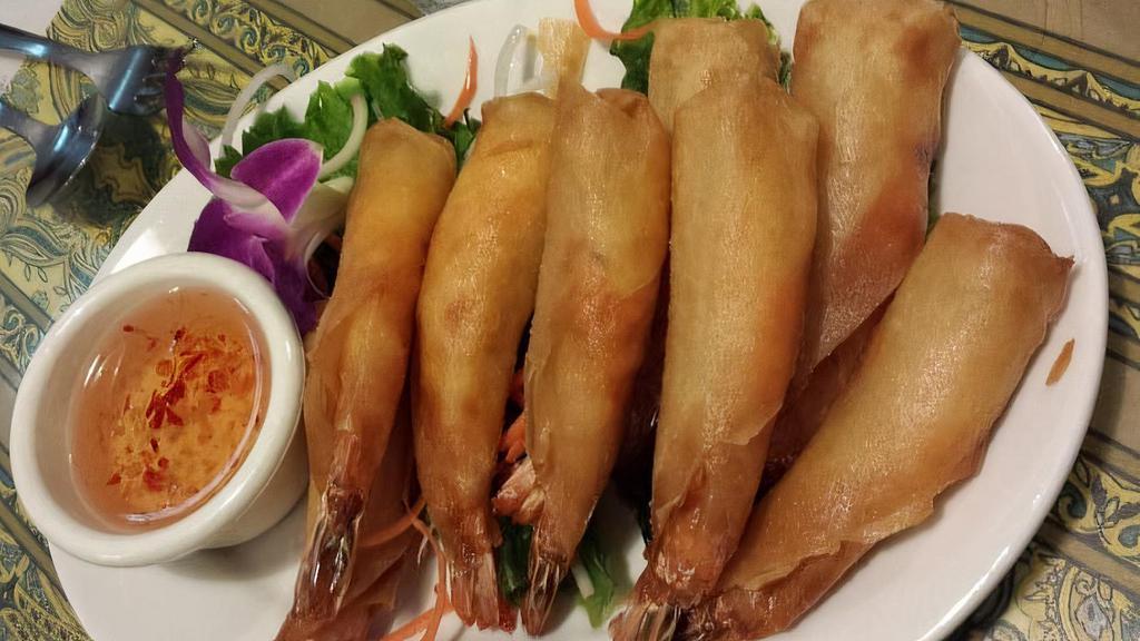 Princess In A Blanket · Golden-fried Shrimp Hand-wrapped in Spring Roll Wrappers with Sweet Chili Sauce