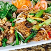 Mung-Bean Noodles · Glass Noodles Wok Stir-fried with Fresh Basil, Cashews, Mushrooms, Fresh Local Vegetables to...