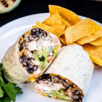 Siesta Maker · A huge burrito filled with your choice of protein, beans, cilantro rice, grilled peppers, on...