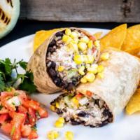 Grilled Veggie · Vegetarian burrito with grilled peppers, onions, rice, roasted corn, black or pinto beans, g...