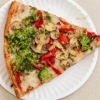 Vegetarian Pie · Topped with mushrooms, tomatoes, green peppers, onions, and olives.