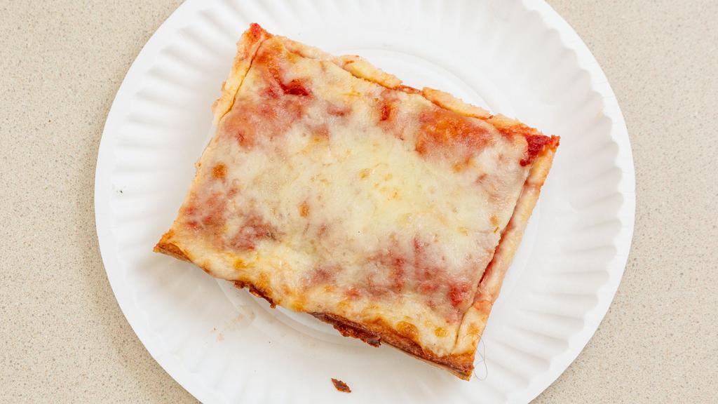 Sicilian Pizza Slice · Classic square, thick crust pizza with mozzarella & tomato sauce.
