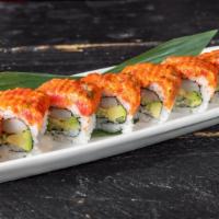 Galaxy Roll · California roll topped with spicy tuna, spicy mayo, eel sauce and crunchy.
