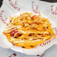 Chicky'S Dirty Fries · French fries topped with chicky's sauce,mango habanero sauce, mayonnaise, and ketchup. Finis...