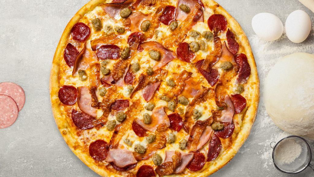Meat Club Pizza · Mozzarella, pepperoni, chicken, and sausage baked on a hand-tossed gluten free dough.
