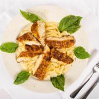 Fettucine Alfredo With Grilled Chicken · Classic creamy alfredo sauce, and parmesan cheese