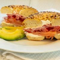 Ultimate Bagel · With cream cheese, smoked salmon, tomato and onion.