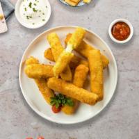 Mighty Mozzarella Stick · (Vegetarian) Mozzarella cheese sticks battered and fried until golden brown.