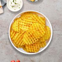 Waffled Up Fries · (Vegetarian) Idaho potatos sliced in an alternating waffle pattern, fried until golden brown...