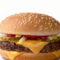Cheeseburger · with cheese, lettuce, tomato, pickles.