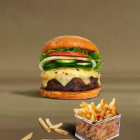 Caliente Munch Jalapeno Burger  · American beef patty topped with melted cheese, jalapenos, lettuce, tomato, onion, and pickles.
