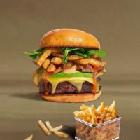 Fries Supreme Burger  · American beef patty topped with fries, avocado, caramelized onions, ketchup, lettuce, tomato...