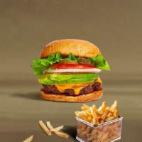 Cado Caller Burger  · American beef patty topped with avocado, melted cheese, lettuce, tomato, onion, and pickles.
