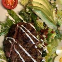 Steak Cobb Salad · avocado, tomato, boiled egg, romaine, bacon, blue cheese, ranch dressing