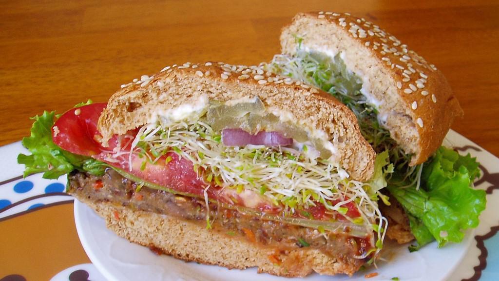 Taro Burger · local taro patty, dairy free cheese, crunchy pickles, maui onion, vine ripe tomato, lettuce, spicy aioli (Gluten Free/Vegan/Vegetarian)