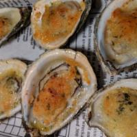 Baked Oyster(6) · Served with garlic and parmesan cheese.