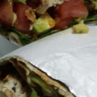 Avocado & Chicken Wrap · Grilled chicken, avocado, bacon, arugula and tomato. Flour or whole wheat tortilla served wi...