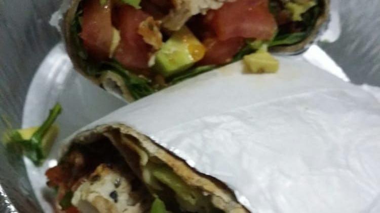 Avocado & Chicken Wrap · Grilled chicken, avocado, bacon, arugula and tomato. Flour or whole wheat tortilla served with pickles.