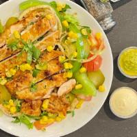 Baby Chicken Salad · Baby chicken grilled to perfection served on bed of lettuce with your choice of topping and ...