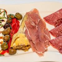 Tuscany Antipasto · Salami, prosciutto, fresh mozzarella, roasted pepper and olives.