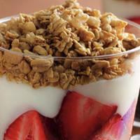 Yogurt Parfait · Greek Vanilla 0% Yogurt with Blueberries & Strawberries and Mongo's Perfect Granola.