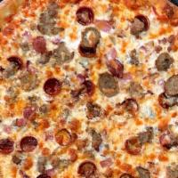Meat Lovers Pizza · Pepperoni, sausage, meatball, ham, bacon, and mozzarella
