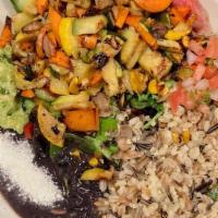 Market Vegetables Grain Bowl · Comes with Zucchini, Carrots, Squash, Mushrooms, Cabbage, Organic Greens, Honey Lime Dressin...