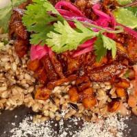 Pork Al Pastor Grain Bowl · Comes with Pickled Onions, Cilantro, Pineapple, Organic Greens, Honey Lime Dressing, Ancient...