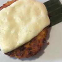 Arepa De Choclo · Traditional Colombian  sweet corn cake with Colombian fried Cheese.