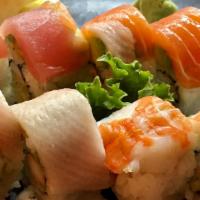 Rainbow Roll · Assorted fish, avocado, and cucumber.