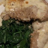 Veal Saltimbocca · Veal cutlet topped with sage & scaromozza cheese.
