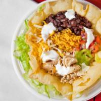 Grilled Chicken Crispy Tortilla Bowl · Most popular. Grilled chicken, rice, beans, pico de gallo, salsa, Mexicrema and salad.