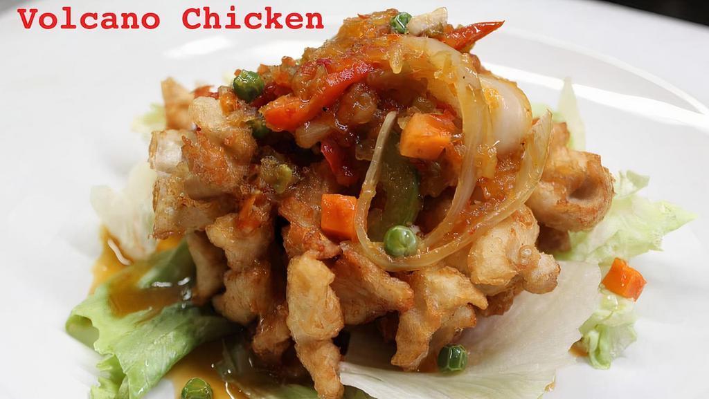 Volcano Chicken · Fried chicken with sweet red chili sauce.