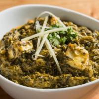 Saag Paneer · Vegan, gluten free, vegetarian.  Cottage cheese cooked with fresh spinach and grounded spices.