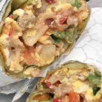Mexican Wrap · Spicy. Eggs, sausage, peppers, onions, jalapeños, Jack cheese, hot salsa.