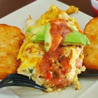 Garden Omelette · Spinach, mushrooms, tomatoes, onion, avocado, goat cheese.