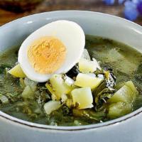 Green Borsch · Green sorrel soup - the most delicious spring soup with a delicate aroma, served with sliced...